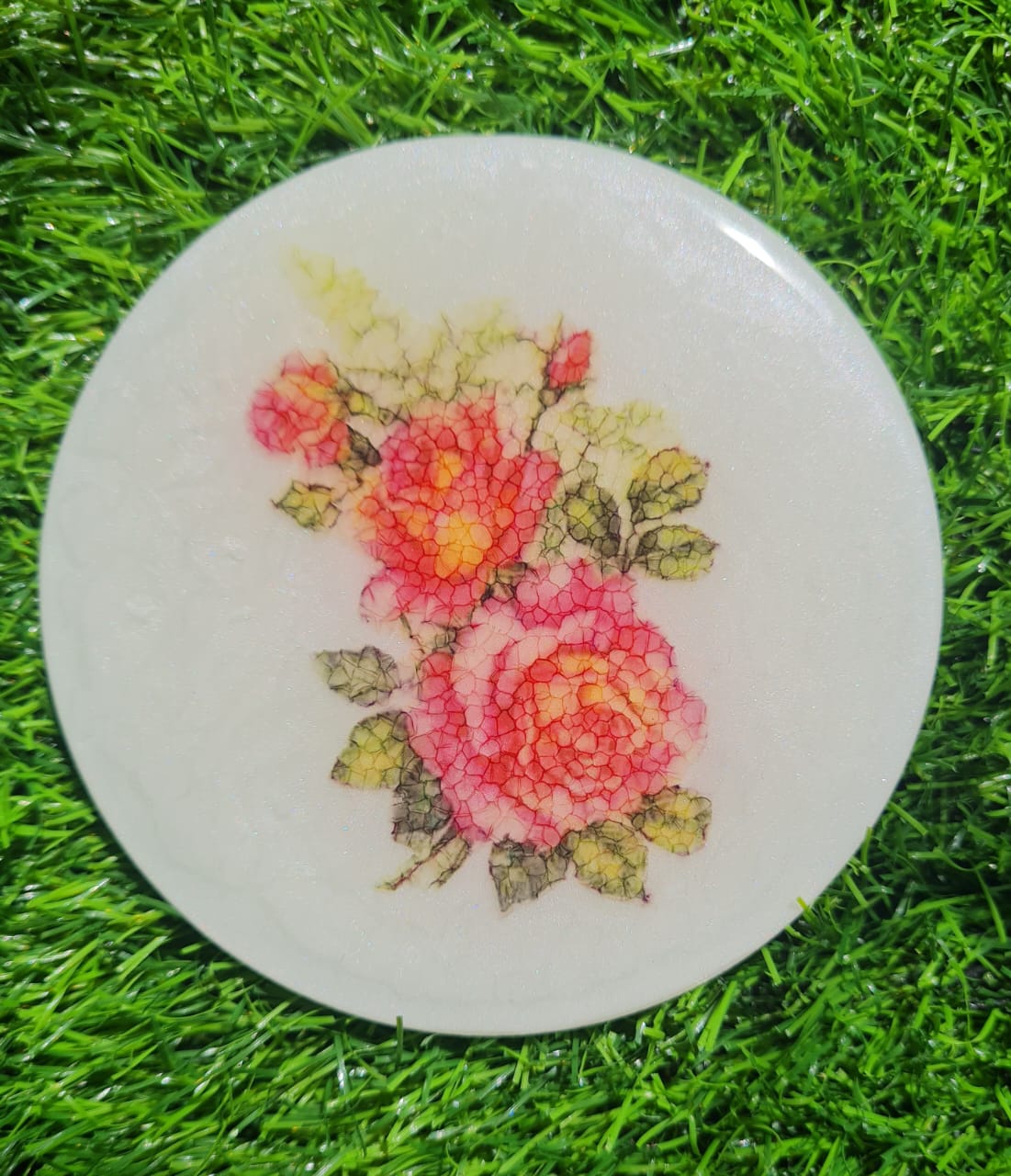 RESIN COASTER 4" ROUND WITH BOX ( flowers )