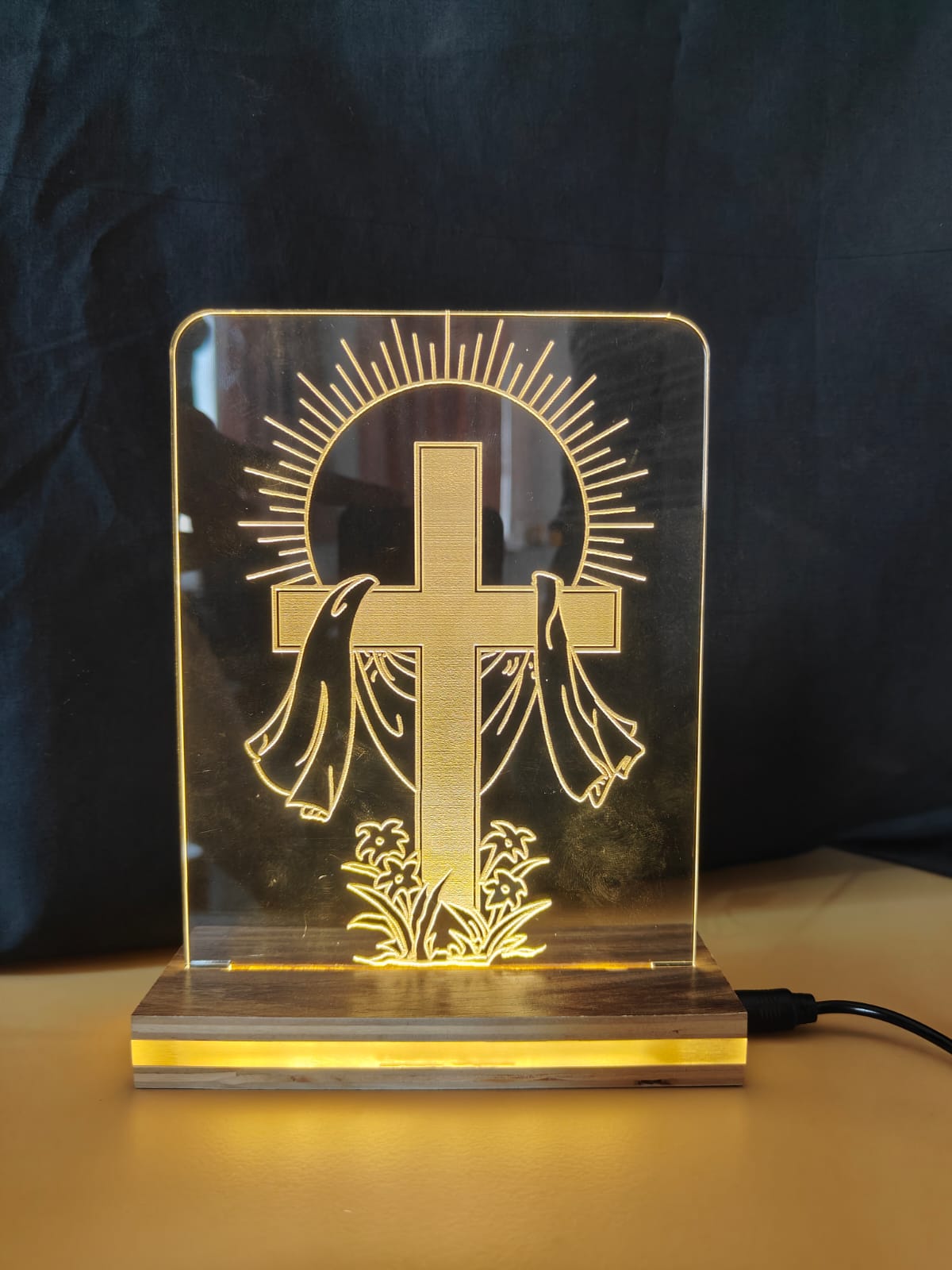 LED LIGHT WITH BOX & ADAPTER ( CROSS SMALL SIZE 6.5" X 5")