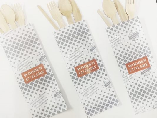 WOODEN CUTLERY SET (SPOON, KNIFE, STIRRER, FORK) SET OF 15